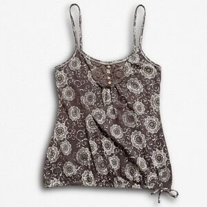 Sugar Tart Y2K Brown Floral Crochet Cami Bubble Hem Tank Top Juniors Large